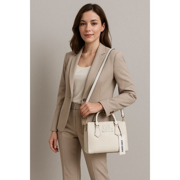 Steve Madden Handbags - Steve Madden Beige Pebbled Faux Leather Satchel Gold Accents Matching Wallet